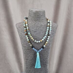 Mala collier amazonite japamala chapelet ou rosaire bouddhiste artisanat ethnique de l'Himalaya Tibet Chine