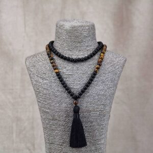 Mala onyx oeil de tigre japamala chapelet ou collier rosaire bouddhiste artisanat ethnique de l'Himalaya Tibet Chine