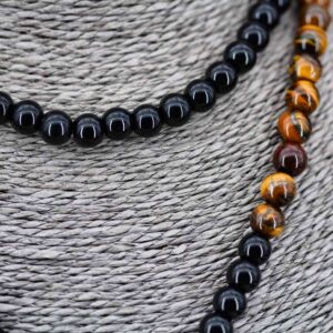 Mala onyx oeil de tigre japamala chapelet ou collier rosaire bouddhiste artisanat ethnique de l'Himalaya Tibet Chine