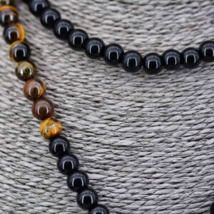 Mala onyx oeil de tigre japamala chapelet ou collier rosaire bouddhiste artisanat ethnique de l'Himalaya Tibet Chine