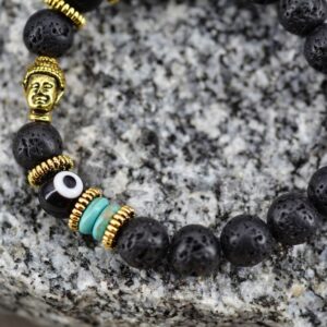 jute1001 Bracelet bouddha en lave et dzi nepal (3)