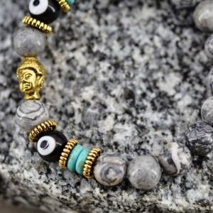 jute1002 Bracelet bouddha feuille d argent et dzi tibétain nepal (3)