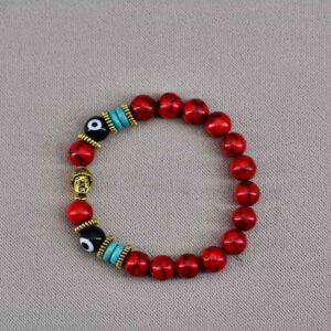 jute1008 Bracelet turquoise rouge et dzi tibétain Népal (1)