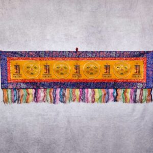 Bannière bouddhiste brocart, Kalachakra. Artisanat tibétain Népal. Décoration au style et ambiance de l'Himalaya