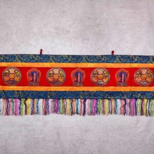 Bannière bouddhiste brocart, Kalachakra - Om mani padme. Artisanat tibétain Népal. Décoration au style et ambiance de l'Himalaya
