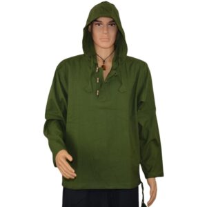 Chemise à capuche du Népal hoodie verte coton manches longues. Vetements ethniques. Artisanat népalais