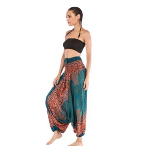 saro1548-turquoise-brique Pantalon sarouel ethnique Thai asiatique. Mode hippie chic, boho et casual (1)