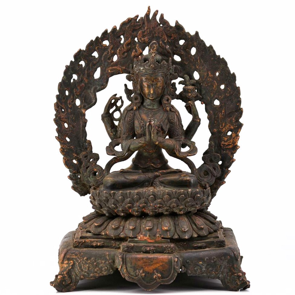 Ancienne statue bodhisattva Avalokiteshvara en bronze - Art sacré et antiquité bouddhiste
