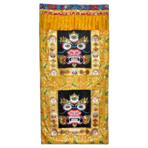Tenture de décoration de porte, dhoka, Mahakala. Artisanat du Bhoutan et de l'Himalaya. Décoration zen d'intérieur de maison.