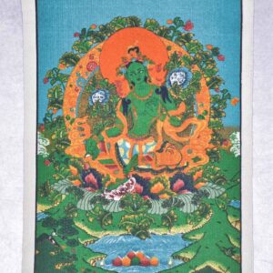 Thangka Tara verte, peinture bouddhiste tibétaine sur toile de coton, imprimé de la déité Tara verte. Décoration tibétaine.