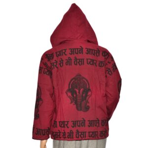 Veste hoodie polaire à capuche, motif Ganesh. Vêtement éco-responsable et éthique fabriqué au Népal. Mode casual, boho, bohème, ethnique.