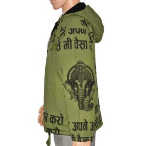 Veste hoodie polaire à capuche, motif Ganesh. Vêtement éco-responsable et éthique fabriqué au Népal. Mode casual, boho, bohème, ethnique. Artisanat du Népal.