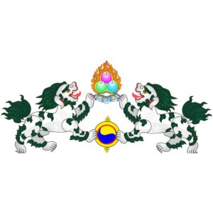 Lions des neiges tibétains. Design bouddhiste du Tibet.