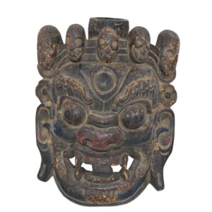Ancien masque cham Mahakala Bhairava, en bois sculpté. Art premier. Art sacré et antiquité du Népal.