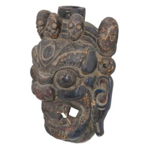 Ancien masque cham Mahakala Bhairava, en bois sculpté. Art premier. Art et antiquité du Népal.