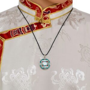 Pendentif Aum Tibétain - Turquoise, Nacre et Corail Rouge - Argent 925 - Import Népal - Boutique Zen Himalayan-eshop