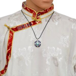 Pendentif Om tibétain Argent 925 - Lapis-Lazuli, Turquoise, Nacre et Corail Rouge - Import Népal. Boutique Zen Himalayan-eshop