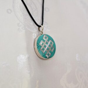 Pendentif Nœud Infini Newar - Turquoise et Nacre - Argent 925 - Import Népal - Boutique Zen Himalayan-eshop