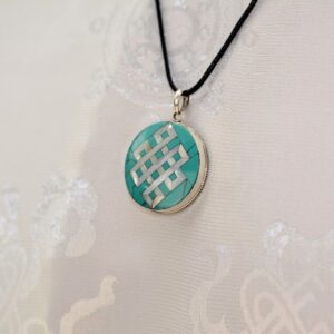 Pendentif Nœud Infini Newar - Turquoise et Nacre - Argent 925 - Import Népal - Boutique Zen Himalayan-eshop