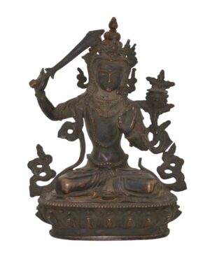 Ancienne Statue Manjushri en Bronze - L'Élégance de l'Art Sacré et de l'Antiquité du Népal - Boutique Zen Himalayan-eshop