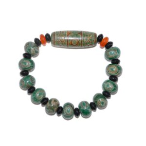 Bracelet Dzi Nuage de Bon Augure Agate Verte 3 Yeux Artisanat Tibétain. Boutique Zen Himalayan-eshop