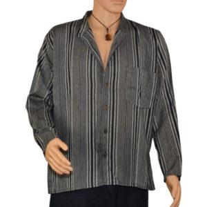 chemise décontractée Népali 100% coton à rayures noires-grises manches longues artisanat népalais