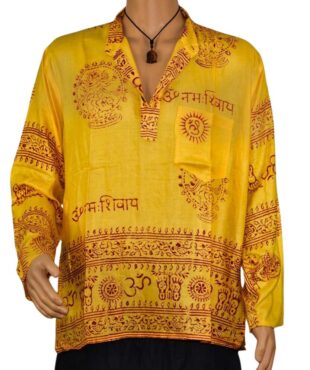 Chemise indienne jaune manches longues Kurta Ram Name, tissu indien. Artisanat Népal. Vetement durable