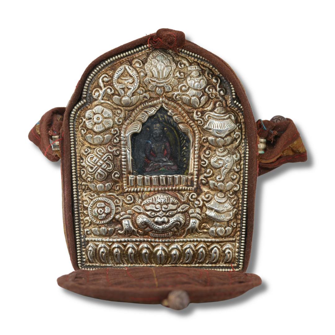 Ghau Vajradhara Reliquaire Bouddhiste Tibétain – Tsa-Tsa Vajradhara Cuivre & Métal Repoussé – Pièce Ancienne