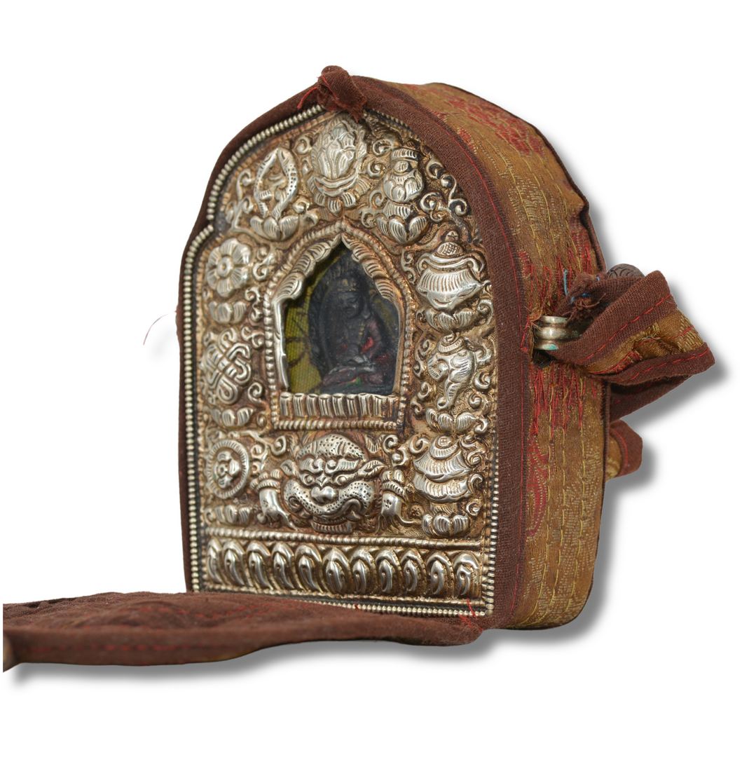 Ghau Vajradhara Reliquaire Bouddhiste Tibétain – Tsa-Tsa Vajradhara Cuivre & Métal Repoussé – Pièce Ancienne