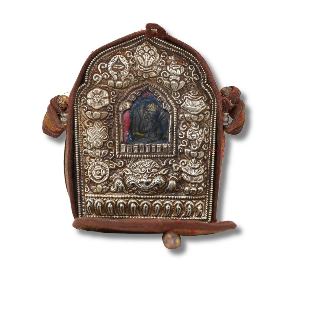 Ghau Tibétain de Collection – Reliquaire Ancien Bouddhiste en Cuivre avec Tsa-Tsa Vajradhara Art Sacré Himalayen