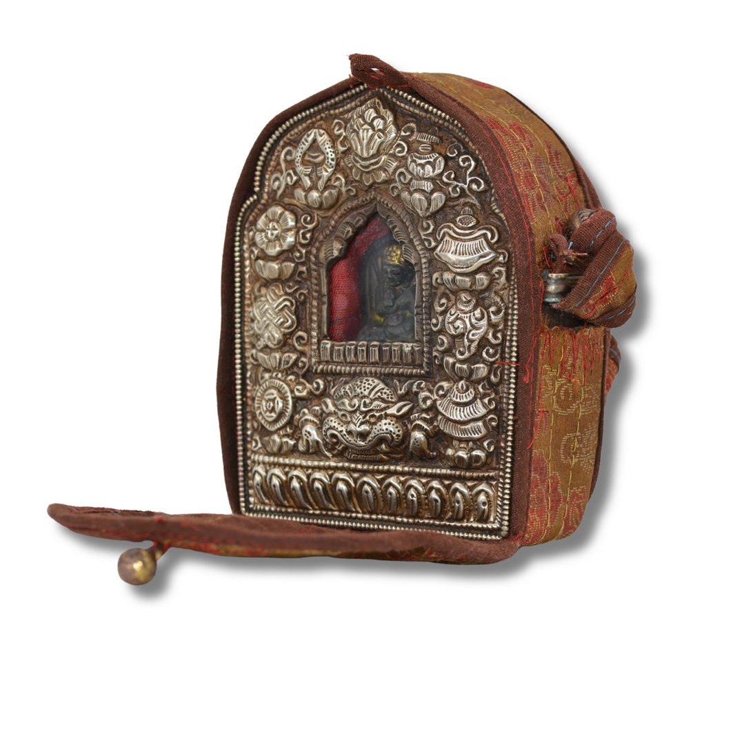 Ghau Tibétain de Collection – Reliquaire Ancien Bouddhiste en Cuivre avec Tsa-Tsa Vajradhara Art Sacré Himalayen