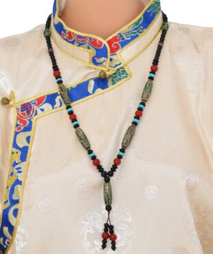 Bijou Ethnique Tibétain Dzi 9 Yeux & Dzi 3 Yeux en Agate Verte Translucide – Collier Spirituel de l’Himalaya