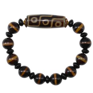 Bracelet Dzi 9 Yeux Himalaya en Agate Blanche Translucide | Bijou Tibétain Sacré – Protection & Prospérité