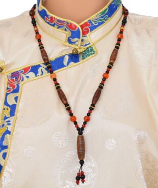 Collier Tibétain Dzi Patine Antique – Agate Blanche Translucide 9 Yeux & Dzi 3 Yeux Craquelés Bijou Spirituel Himalayen