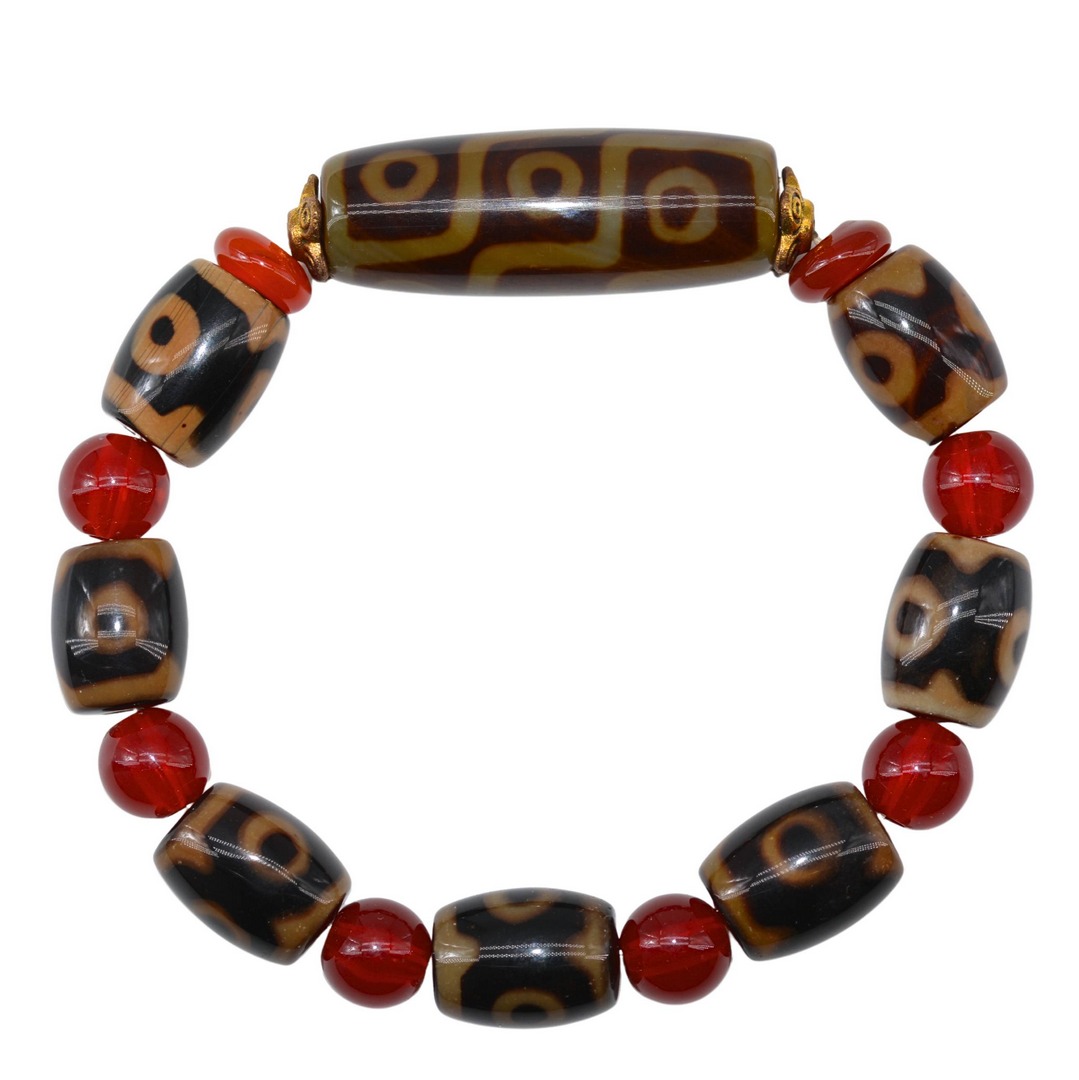 Bracelet Dzi 9 Yeux & Agate Blanche | Dzi 3 Yeux Ovales & Agate Rouge | Bijou Tibétain Sacré