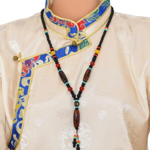Collier Tibétain Dzi 9 Yeux Agate Translucide Brun Orangé & Perles Colorées – Bijou Spirituel de l’Himalaya