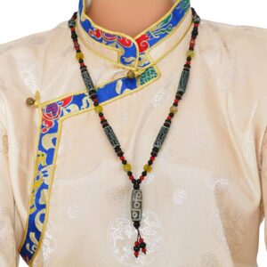 Collier Tibétain Dzi en Agate Verte Translucide – 9 Yeux & Dzi Cylindriques Bijou Spirituel de l’Himalaya