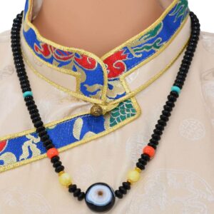 Collier Tibétain Dzi Œil de Shiva Agate Noire & Œil Concentrique Blanc – Bijou Spirituel de l’Himalaya