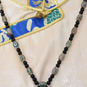 Collier Dzi en Agate Vert-Bleuté Perle Principale 9 Yeux & Dzi 3 Yeux – Artisanat Tibétain Authentique