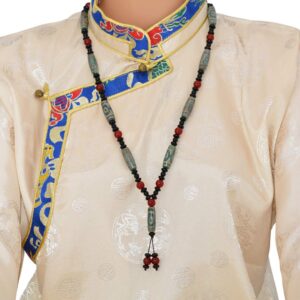 Collier Tibétain Dzi 3 Yeux en Agate Vert-Bleu Translucide – Bijou Spirituel de l’Himalaya