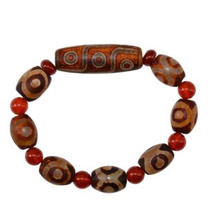 Bracelet Dzi 9 Yeux Himalaya Agate Blanche Translucide & Dzi 3 Yeux