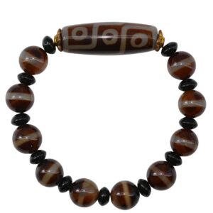 Bracelet Dzi 9 Yeux & Agate Café Translucide | Bijou Tibétain Sacré – Protection & Prospérité