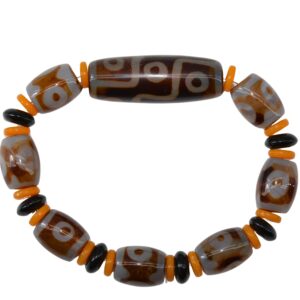 Bracelet Dzi 9 Yeux & Agate Blanche Translucide