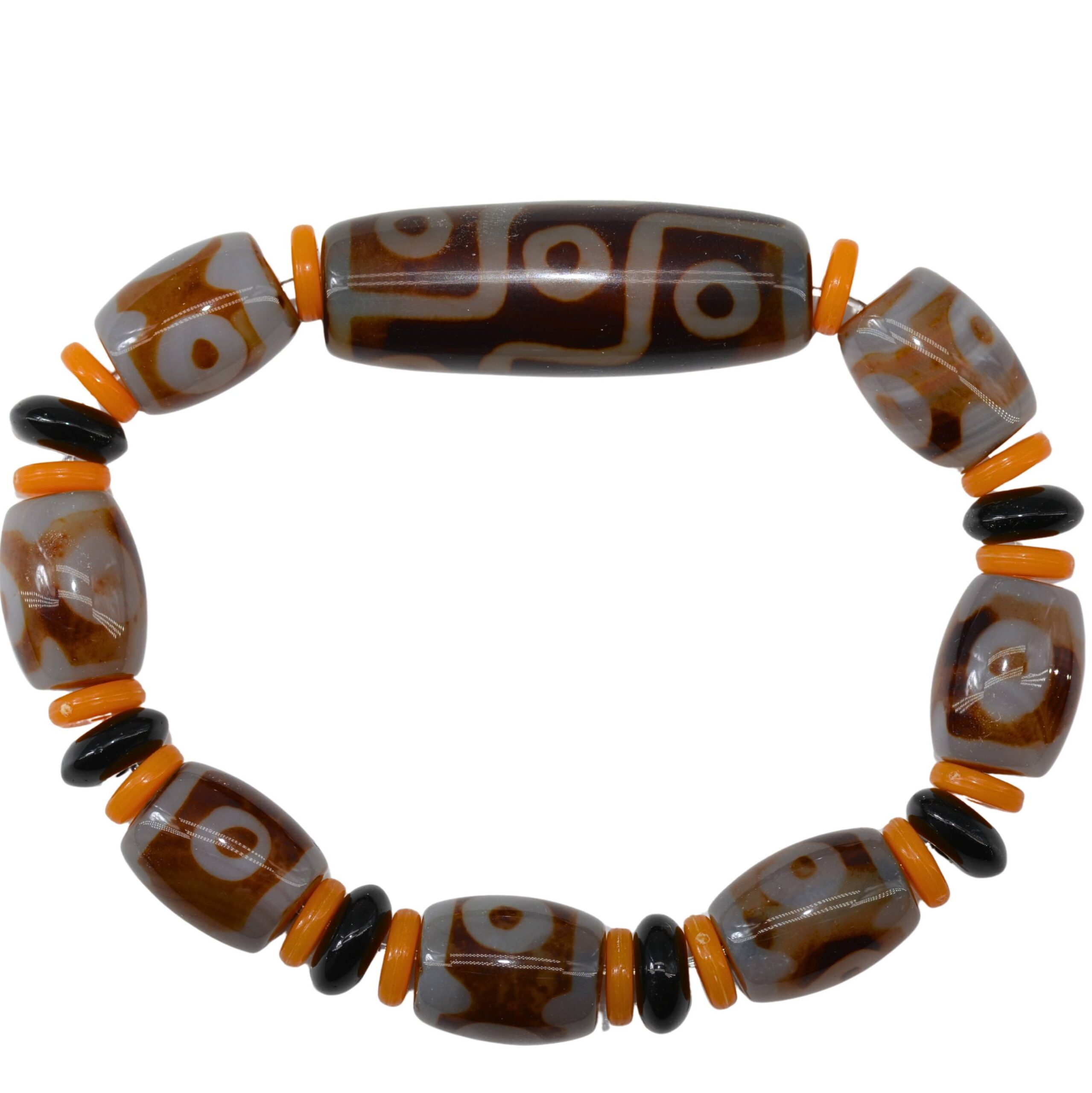 Bracelet Dzi 9 Yeux & Agate Blanche Translucide