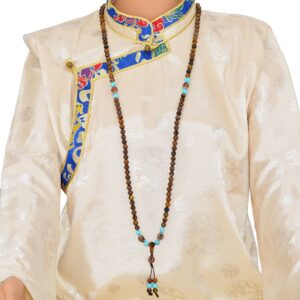 Mala Bouddhiste Œil de Tigre & Turquoise 108 Perles – Artisanat Tibétain du Népal