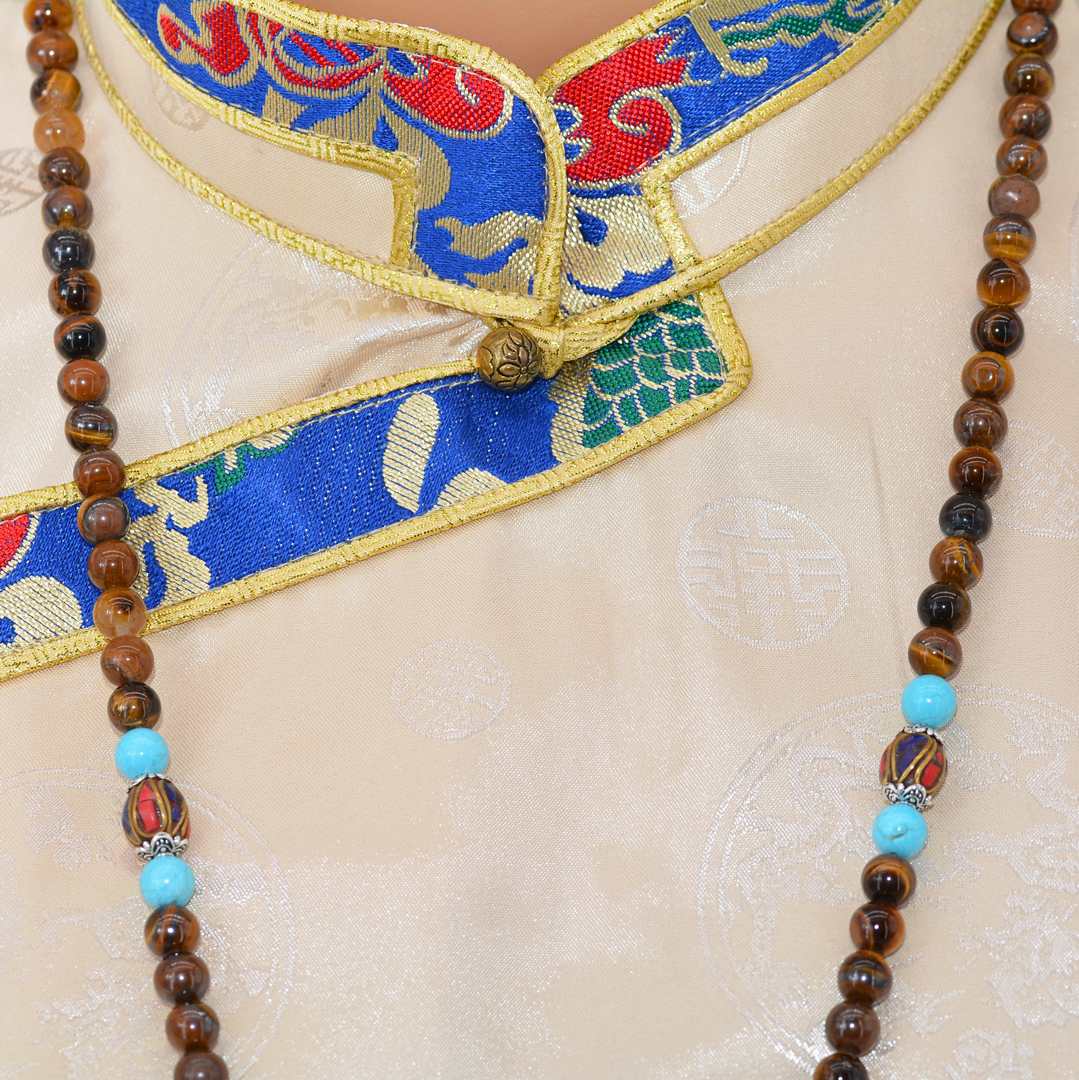 Mala Bouddhiste Œil de Tigre & Turquoise 108 Perles – Artisanat Tibétain du Népal