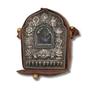 Reliquaire Tibétain Ghau Ancien – Tsa-Tsa Bhairava | Cuivre & Métal Sculpté