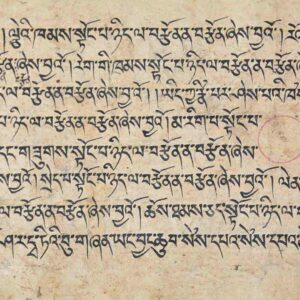 Page de Livre de Prières Bouddhistes Ancienne 69 cm x 21 cm Manuscrit en Tibétain Outchen